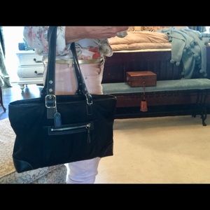 Coach black nylon and leather east west bag